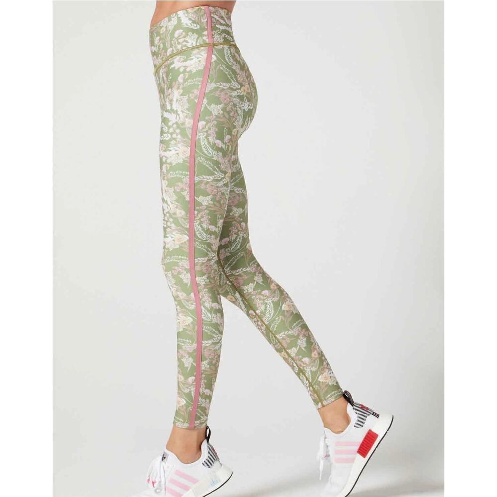 Wear It To Heart Zoe 7/8 Leggings Sage Floral Camo Pink Stripe Size L NWT
